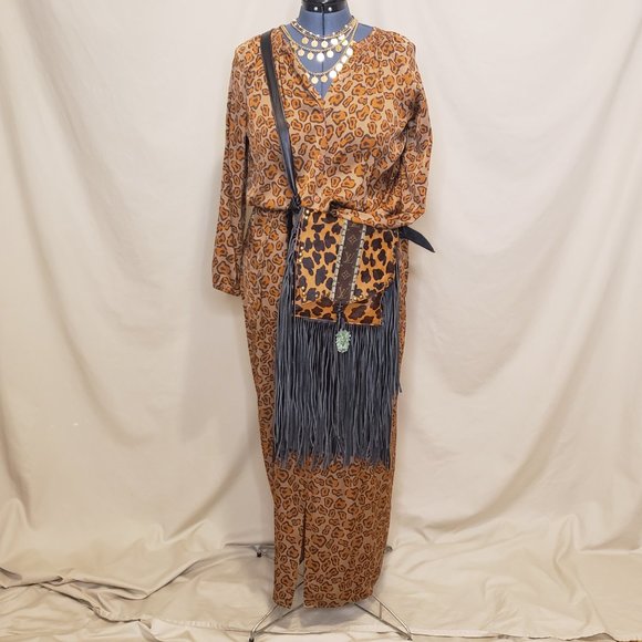 Tucker Leopard Print Silk Maxi Peasant Shift Dress - Picture 13 of 14